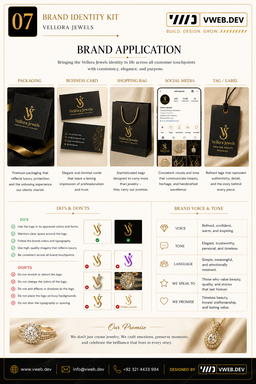 Vellora Jewels Identity — Luxury at every touchpoint