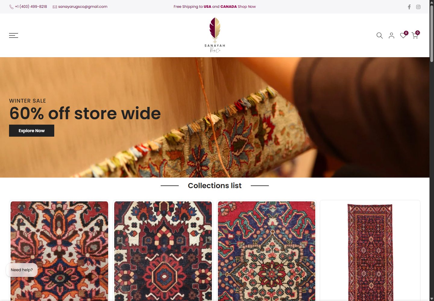 Sanayah Rugs Co. website view 01