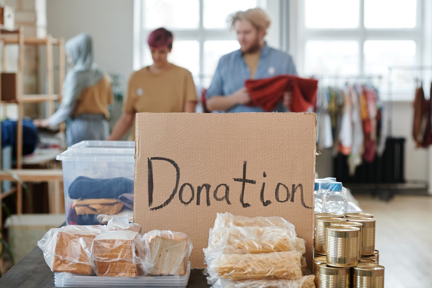 Volunteers organizing food support
