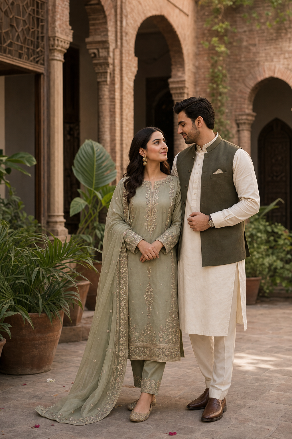 Amina and Zayan in a Lahore heritage courtyard