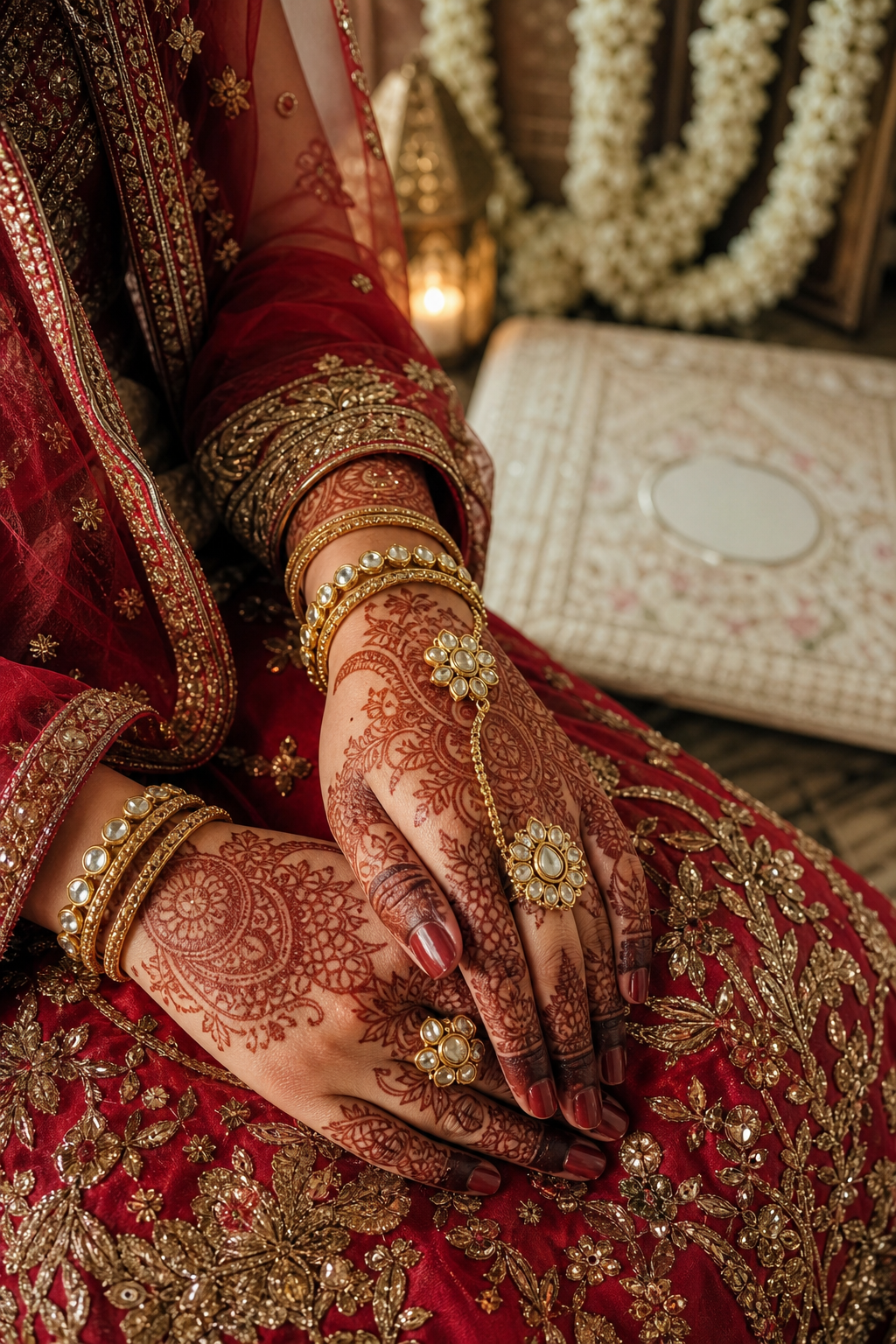 Pakistani bridal mehndi and kundan detail