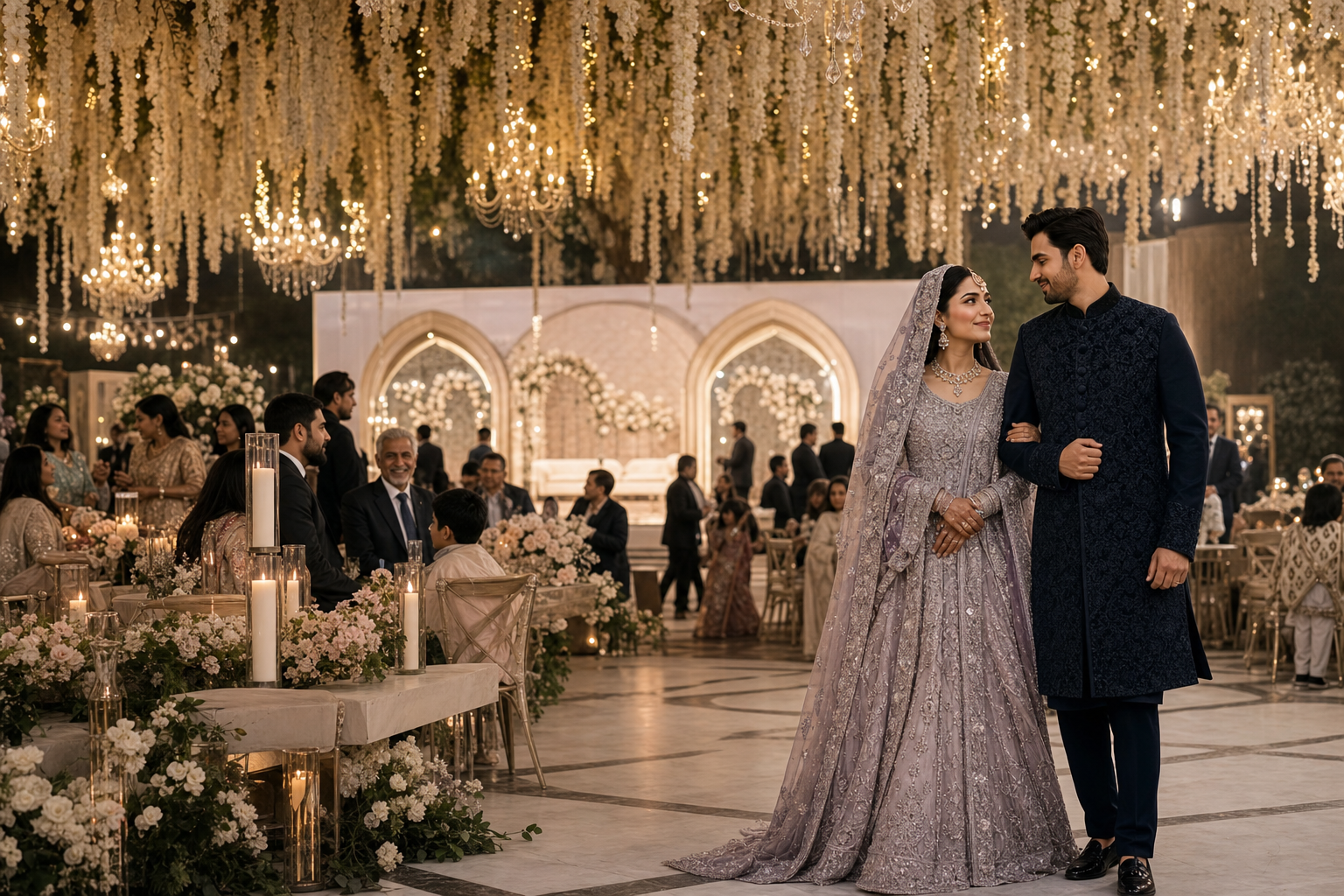 Elegant outdoor wedding venue set for a celebration