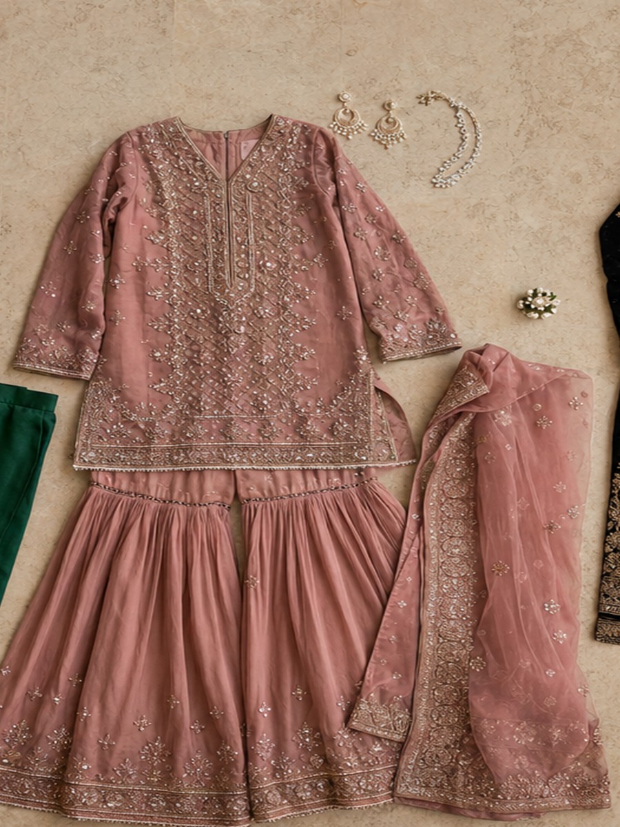 Gul dusty rose Pakistani gharara set