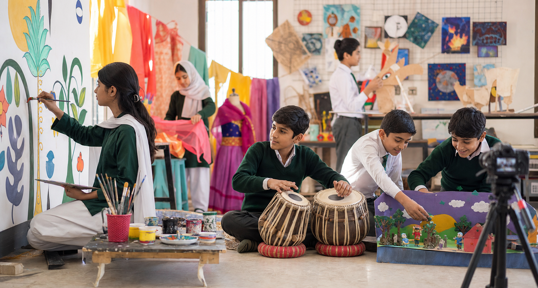 Ravi Academy students creating art, music and stop-motion projects