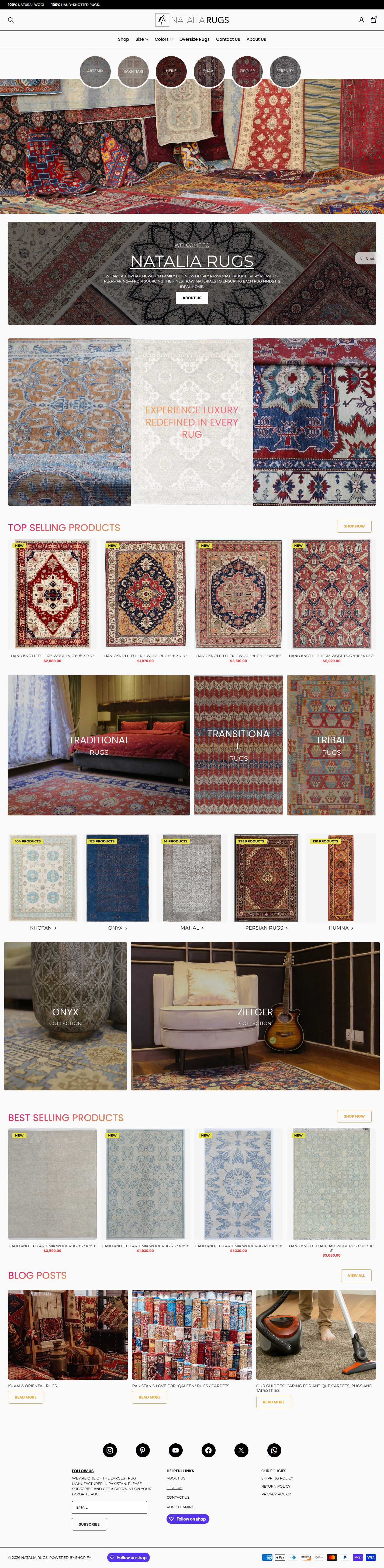 Natalia Rugs full homepage screenshot